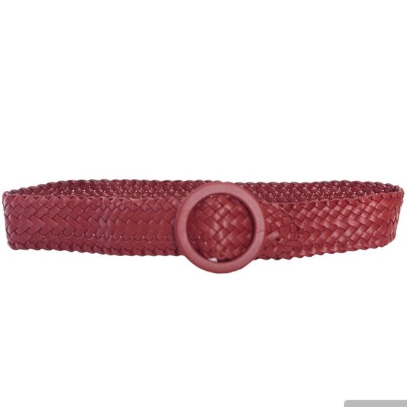 Vintage Red Woven Braided 80’s 90’s Vinyl Loop Buckle Belt Wide Waist - Picture 1 of 6